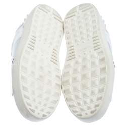 Pre Owned Valentino White/Metallic Silver Band Leather Open Low Top Sneakers Size 37.5