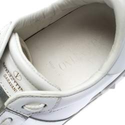 Pre Owned Valentino White/Metallic Silver Band Leather Open Low Top Sneakers Size 37.5