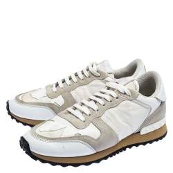 Pre Owned Valentino White/Grey Leather and Suede L'Amour Rockrunner Low Top Sneakers Size 37