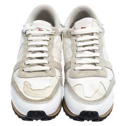Pre Owned Valentino White/Grey Leather and Suede L'Amour Rockrunner Low Top Sneakers Size 37