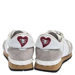Pre Owned Valentino White/Grey Leather and Suede L'Amour Rockrunner Low Top Sneakers Size 37
