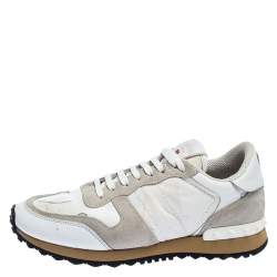 Pre Owned Valentino White/Grey Leather and Suede L'Amour Rockrunner Low Top Sneakers Size 37