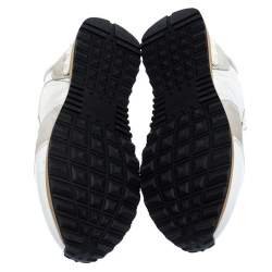 Pre Owned Valentino White/Grey Leather and Suede L'Amour Rockrunner Low Top Sneakers Size 37