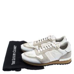 Pre Owned Valentino White/Grey Leather and Suede L'Amour Rockrunner Low Top Sneakers Size 37