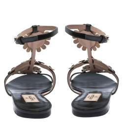مملوكة مسبقًا Valentino Green Leather Loves Me Not Floral Flat Sandals Size 37