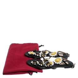 مملوكة مسبقًا Valentino Green Leather Loves Me Not Floral Flat Sandals Size 37