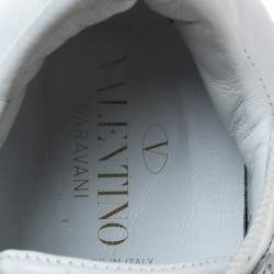 Pre Owned Valentino White And Gold Band Leather Open Low Top Sneakers Size 36