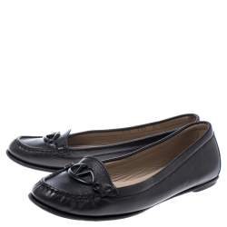 Pre Owned Valentino Black Leather Loafer Flats Size 38