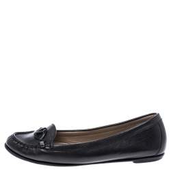 Pre Owned Valentino Black Leather Loafer Flats Size 38