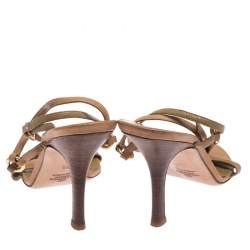 Valentino Beige Crystal Embellished Leather T Strap Sandals Size 38