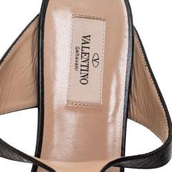 Pre Owned Valentino Black Leather Rockstud Ankle Strap Flat Sandals Size 39.5