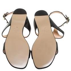 Pre Owned Valentino Black Leather Rockstud Ankle Strap Flat Sandals Size 39.5