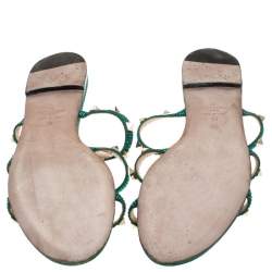 Pre Owned Valentino Emerald/Smeraldo Suede Rockstud Flat Slides Size 39