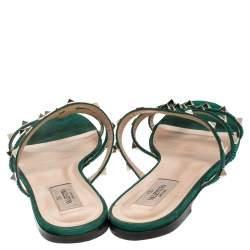 Pre Owned Valentino Emerald/Smeraldo Suede Rockstud Flat Slides Size 39