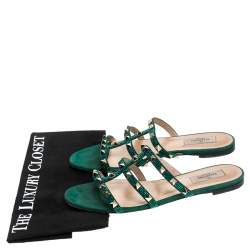 Pre Owned Valentino Emerald/Smeraldo Suede Rockstud Flat Slides Size 39