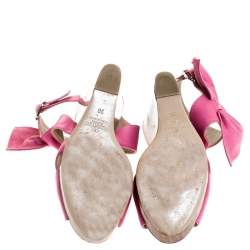 Pre Owned Valentino Pink Leather Bow Detail Ankle Strap Wedge Platform Sandals Size 36