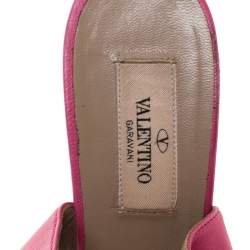 Pre Owned Valentino Pink Leather Bow Detail Ankle Strap Wedge Platform Sandals Size 36