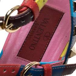 Pre Owned Valentino Multicolor Chevron Print Leather Rockstud Thong Flat Sandals Size 37.5