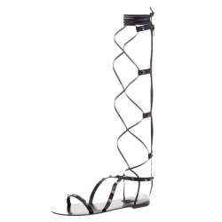 Valentino Black Leather Knee High Rockstud Gladiator Flat Sandals Size 40