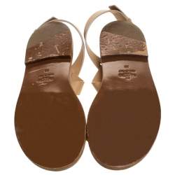 Pre Owned Valentino Beige Leather Floral Embellished Testa Di Moro Ankle Strap Flat Sandals Size 39