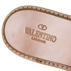 Pre Owned Valentino Beige Leather Floral Embellished Testa Di Moro Ankle Strap Flat Sandals Size 39