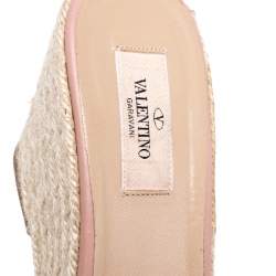 Pre Owned Valentino Beige Leather Flower Applique Wedge Platform Sandals Size 41