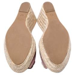 Pre Owned Valentino Beige Leather Flower Applique Wedge Platform Sandals Size 41