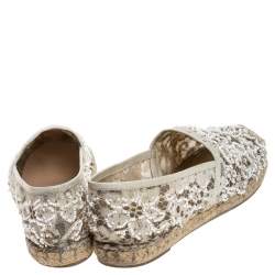 Pre Owned  Valentino White Lace Embellished Espadrilles Slip On Loafers Size 35