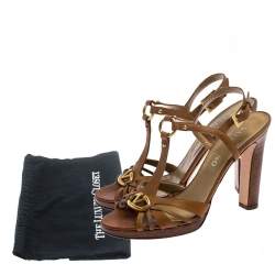 Pre Owned Valentino Brown Leather Logo Embellished Peep Toe Strappy Open Toe Sandals Size 37