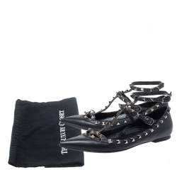 Valentino Black Leather Rockstud Cage Ballet Flats Size 38