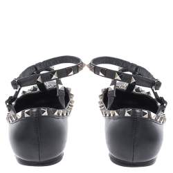 Pre Owned Valentino Black Leather Rockstud Cage Ballet Flats Size 38