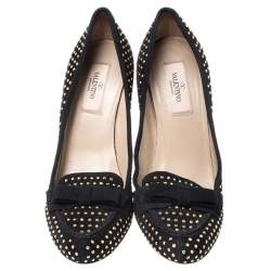 Valentino Black Suede Gold Tone Studded Loafer Pumps Size 38