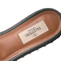 Pre Owned Valentino Green Leather Rockstud Slide Flats Size 36