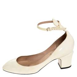 Pre Owned Valentino White Patent Leather Tango Ankle Strap Pumps Size 39.5