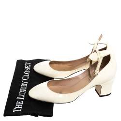 Pre Owned Valentino White Patent Leather Tango Ankle Strap Pumps Size 39.5