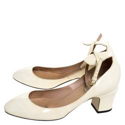 Pre Owned Valentino White Patent Leather Tango Ankle Strap Pumps Size 39.5