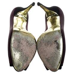 Pre Owned Valentino Purple/Black Two Tone Satin Rosette Peep Toe Platform Pumps Size 40