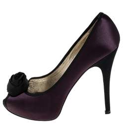 Pre Owned Valentino Purple/Black Two Tone Satin Rosette Peep Toe Platform Pumps Size 40