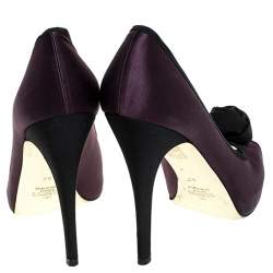 Pre Owned Valentino Purple/Black Two Tone Satin Rosette Peep Toe Platform Pumps Size 40