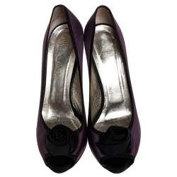 Pre Owned Valentino Purple/Black Two Tone Satin Rosette Peep Toe Platform Pumps Size 40