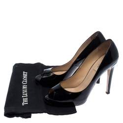 Pre Owned Valentino Black Patent Leather Peep Toe Platform Pumps Size 41