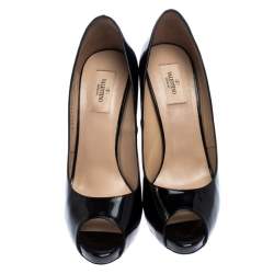 Pre Owned Valentino Black Patent Leather Peep Toe Platform Pumps Size 41