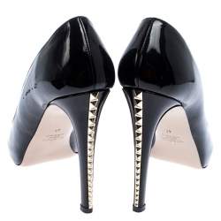 Pre Owned Valentino Black Patent Leather Peep Toe Platform Pumps Size 41