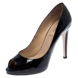 Pre Owned Valentino Black Patent Leather Peep Toe Platform Pumps Size 41