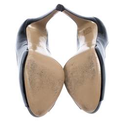 Pre Owned Valentino Black Patent Leather Peep Toe Platform Pumps Size 41