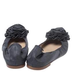 Pre Owned Valentino Grey Canvas Flower Detail Ballet Flats Size 35