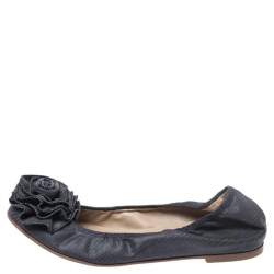 Pre Owned Valentino Grey Canvas Flower Detail Ballet Flats Size 35