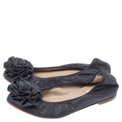 Pre Owned Valentino Grey Canvas Flower Detail Ballet Flats Size 35