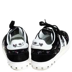 Pre Owned Valentino Black/White Suede And Leather Flycrew Beaded Low Top Sneakers Size 40