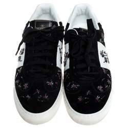 Pre Owned Valentino Black/White Suede And Leather Flycrew Beaded Low Top Sneakers Size 40